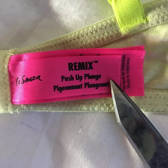 La Senza Bra Remix Size 32C Neon Green Gray Jersey Padded Push Up Plunge - Picture 11 of 13